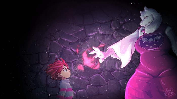 Toriel from Undertale confronts a child