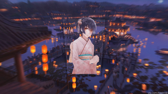 4K anime girl in kimono from Monogatari Series