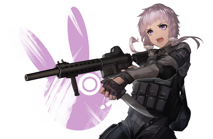 Anime girl with rifle and knife