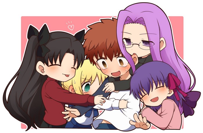 Chibi characters from Fate/Stay Night hugging