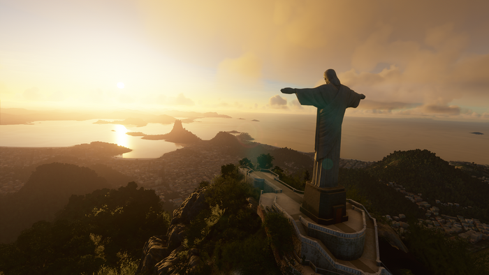 Christ the Redeemer statue at sunset in Rio de Janeiro