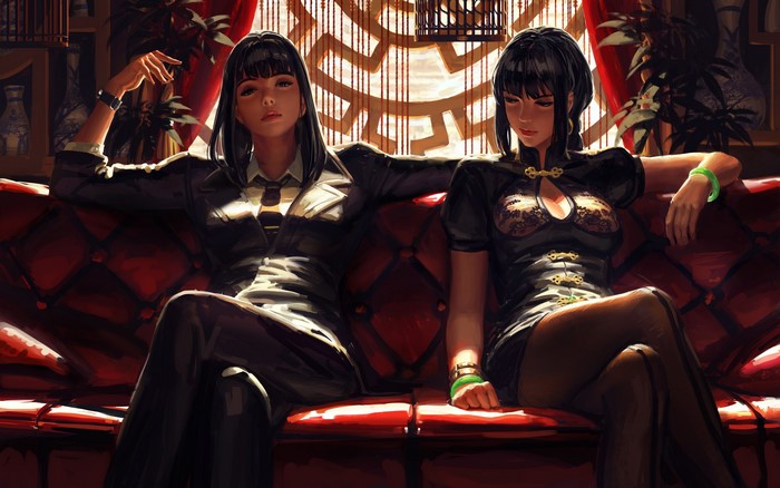 Two women in traditional Chinese attire by GUWEIZ
