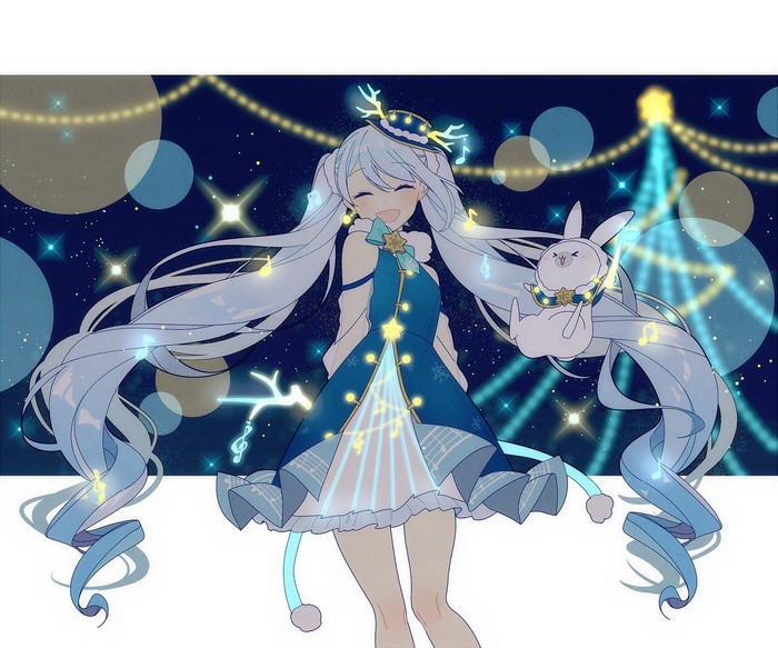 Yuki Miku from Vocaloid with a bunny companion