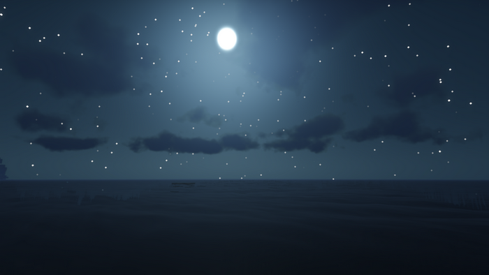 Night sky with moon and stars over water