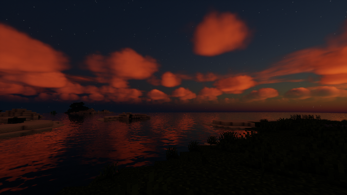Minecraft sunset over ocean with clouds