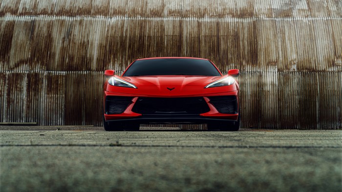 4K Chevrolet Corvette C8 sports car frontal view