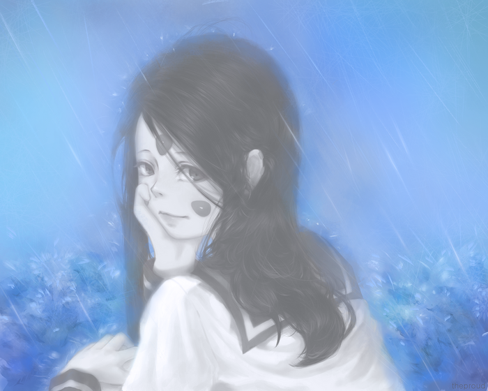 Skuld from Ah! My Goddess! in the rain