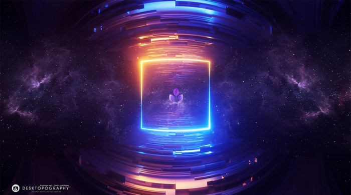 Abstract Neon Square with Crystal in Nebula