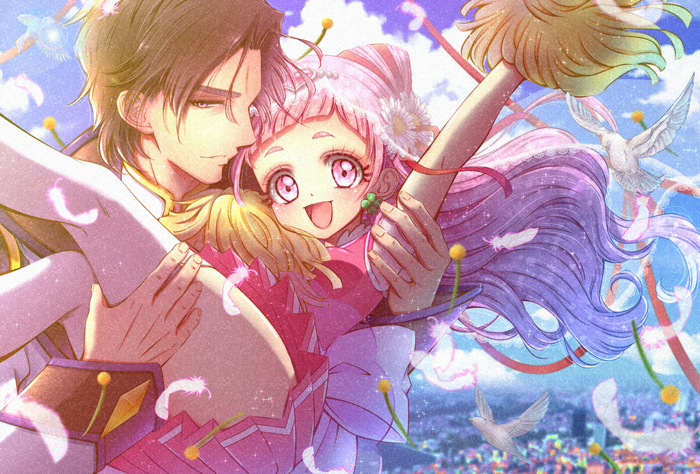 HUGtto! Precure anime boy and girl with doves