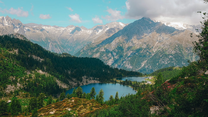 Mountain landscape with lakes and forests in Italy