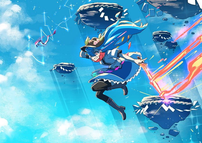 Hinanawi Tenshi from Touhou in the sky