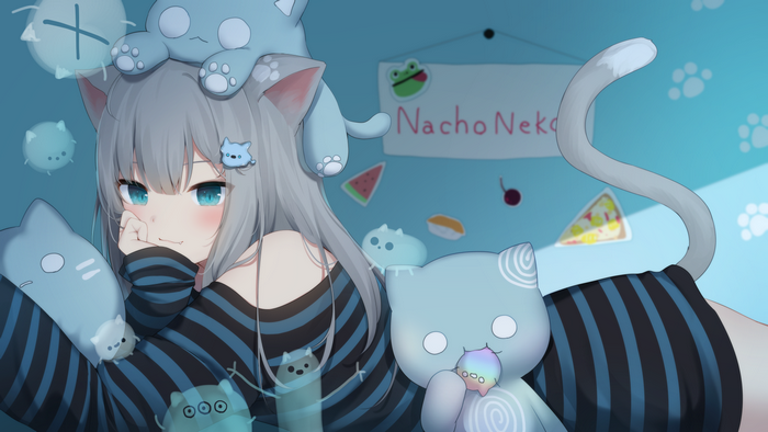 Nacho Neko Cat Girl with Blue Eyes and Grey Hair