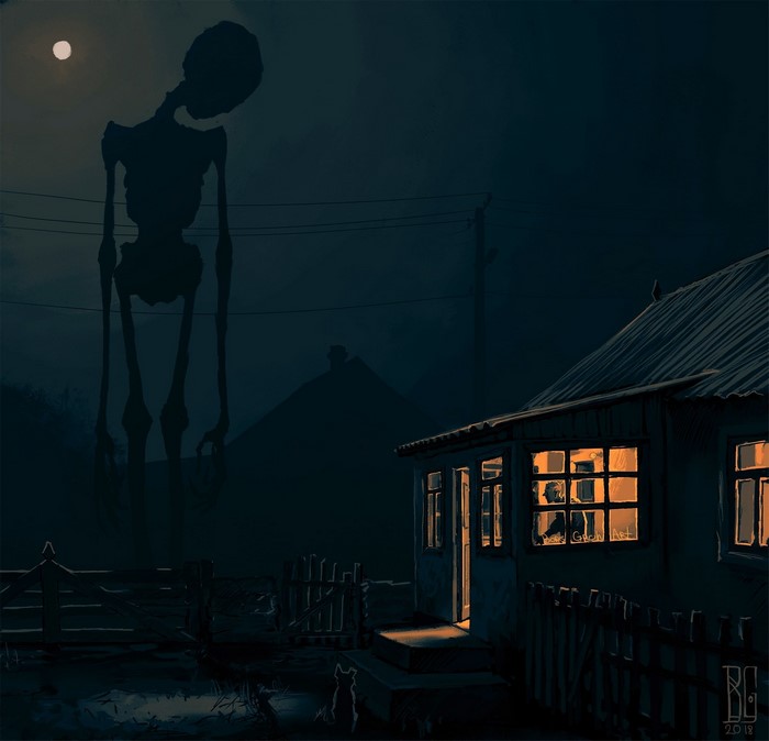 Giant Skeleton Creature at Night by Boris Groh