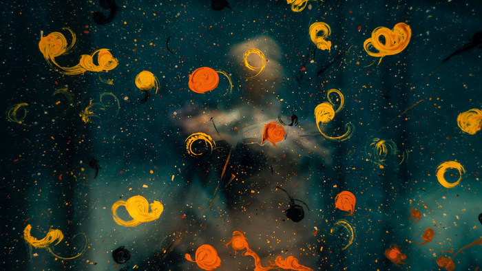 Macro view of paint splashes on glass