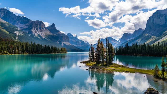 Maligne Lake with Mountains and Trees, Canada
