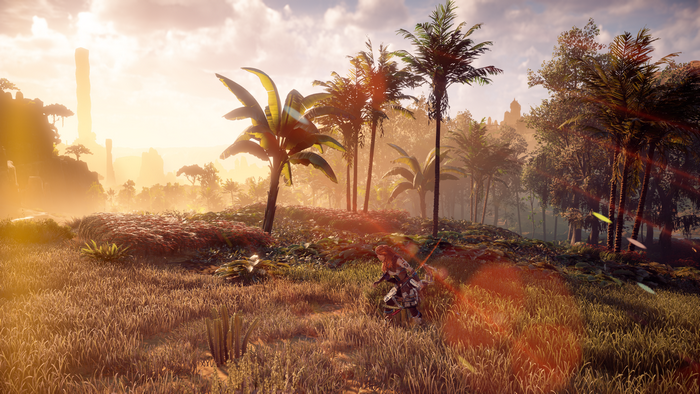 Aloy from Horizon: Zero Dawn in a jungle landscape
