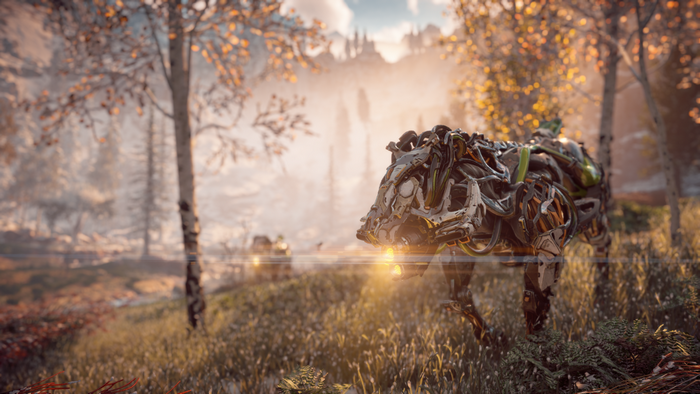 Horizon Zero Dawn mechanical creature in a forest