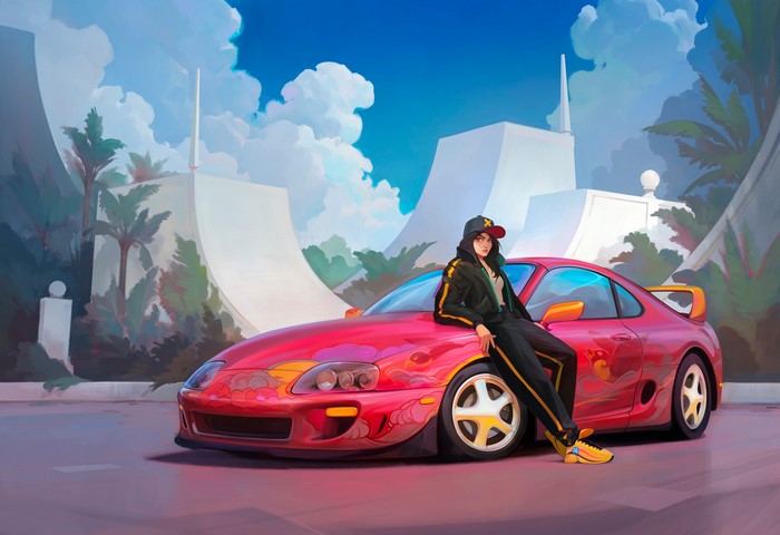 Toyota Supra MK4 with Woman Outdoors