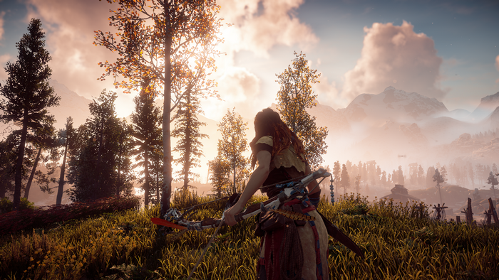 Aloy from Horizon: Zero Dawn aiming a bow