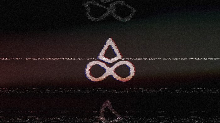 Glitch art with triangle and infinity symbol
