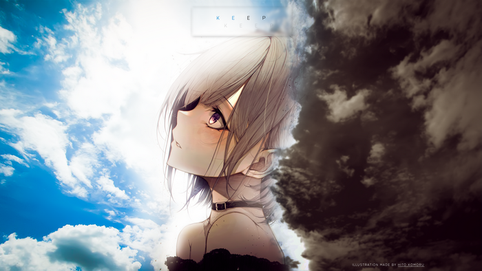 Anime girl with split sky background