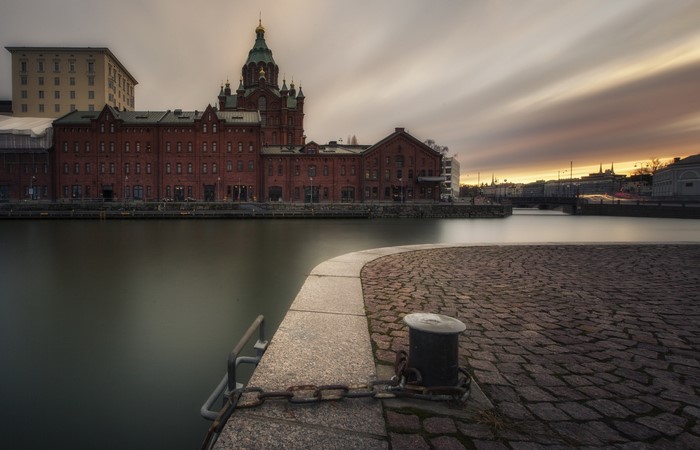 Uspenski Cathedral and waterfront in Helsinki, Finland