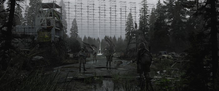 S.T.A.L.K.E.R. 2 characters near abandoned radio tower