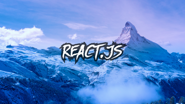 React.js logo over Matterhorn mountain in the Swiss Alps