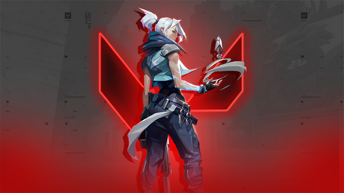 Jett from Valorant with a glowing logo