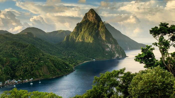 The Pitons mountains and bay in St. Lucia