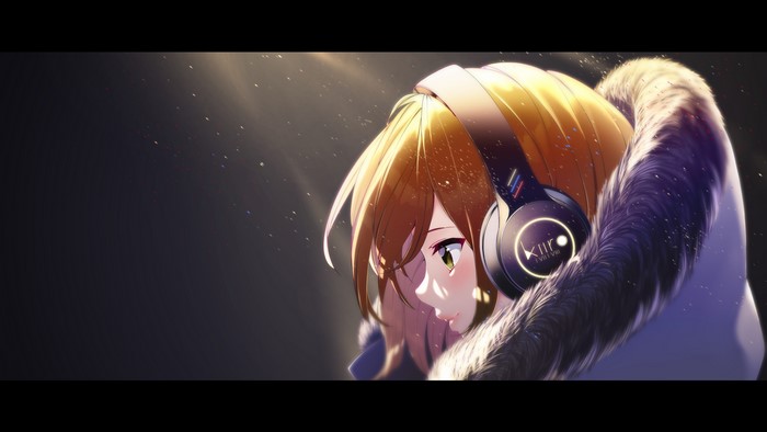 Anime girl with headphones and fur-lined jacket