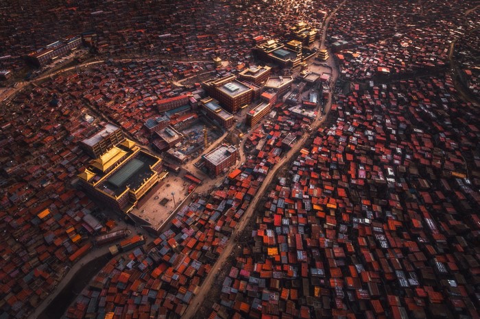 Aerial view of a densely populated city in China