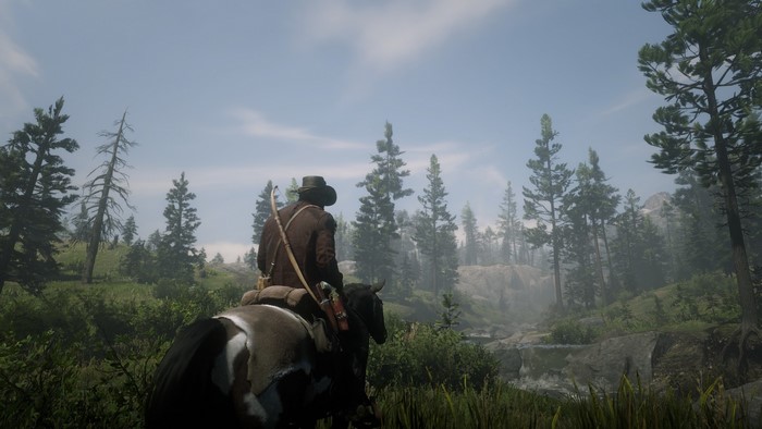 Man on horse in Red Dead Redemption 2 forest