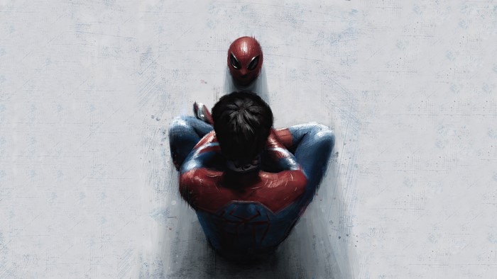 Spider-Man sitting with mask off