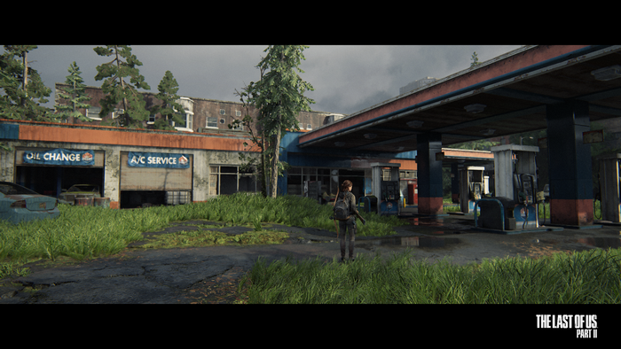 Ellie from The Last of Us Part II at a gas station
