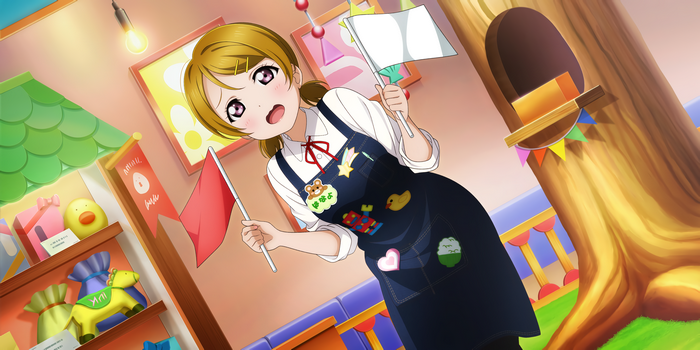 Koizumi Hanayo from Love Live! Sunshine!! holding flags