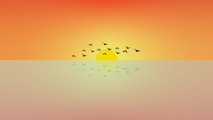 Minimalist sunset with flock of birds