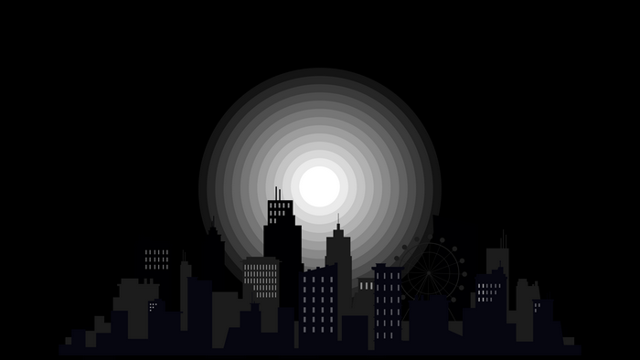 Monochrome Cityscape with Concentric Circles