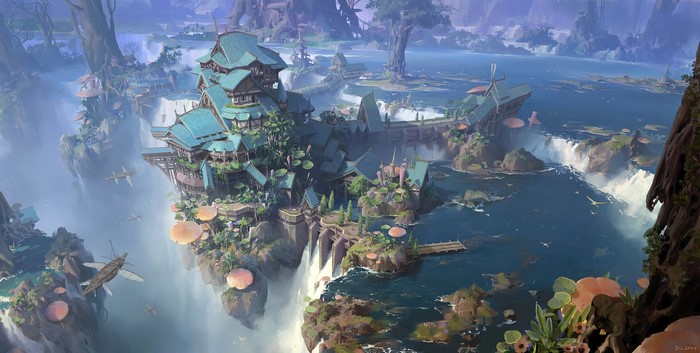 Lok Du Fantasy City by Waterfall and Cliff