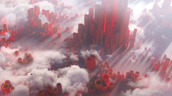 Abstract pillars in clouds by Leon Tukker
