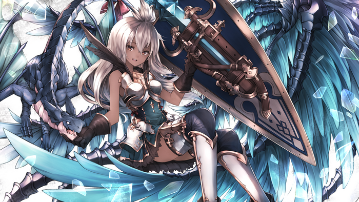 Zooey from Granblue Fantasy with dragon and shield