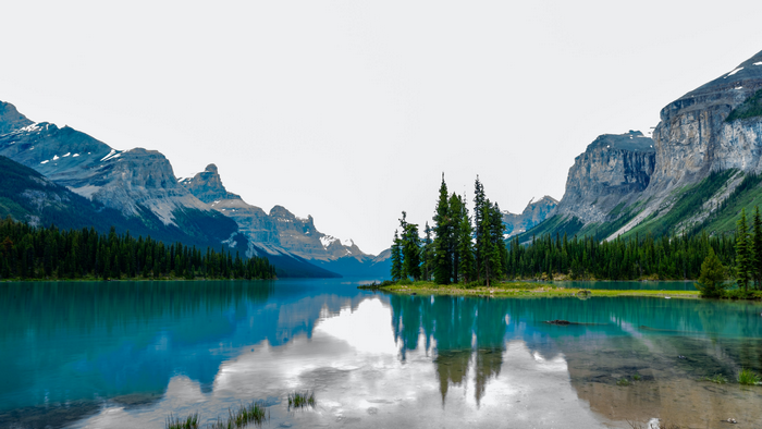 Maligne Lake with Mountains and Forest in Canada