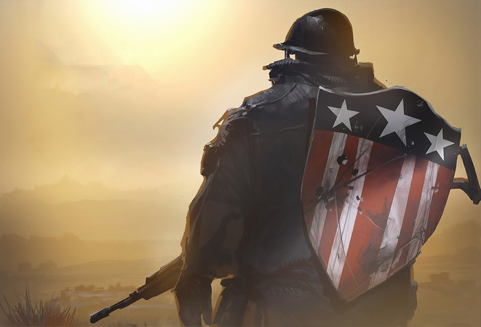 Soldier with Captain America shield and rifle