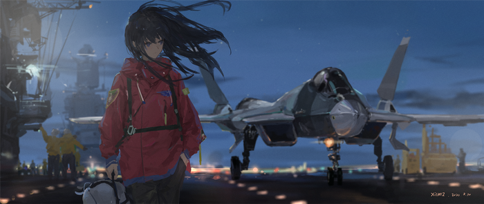 Anime girl on aircraft carrier with Sukhoi Su-57