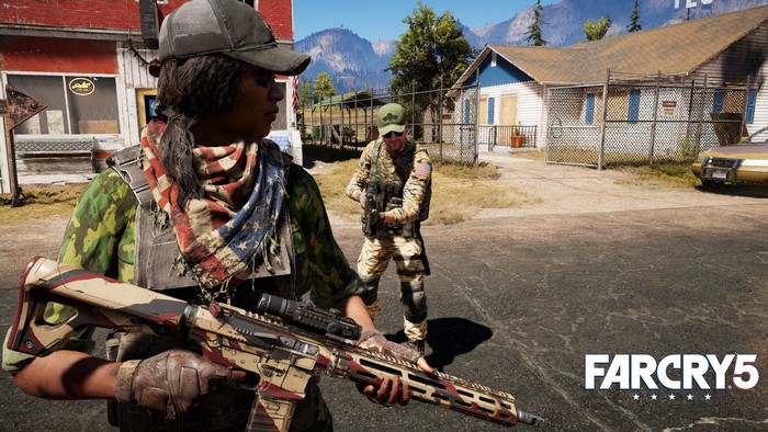 Far Cry 5: Two armed individuals in camouflage