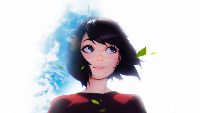 Artwork of a girl with short hair and glasses