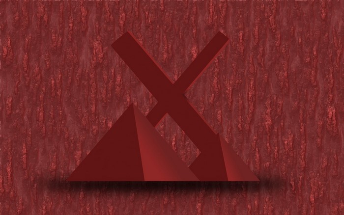 Red pyramids and X symbol on textured background