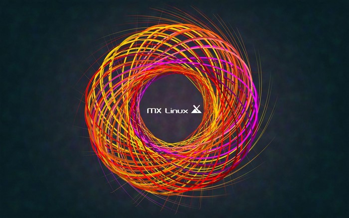 MX Linux logo with abstract colorful swirl