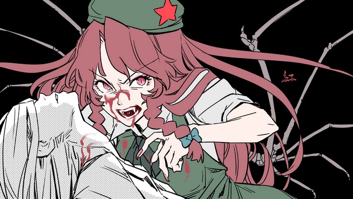 Hong Meiling from Touhou attacking a person