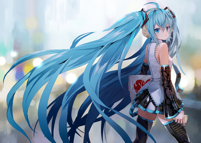 Hatsune Miku from Vocaloid with long blue twintails